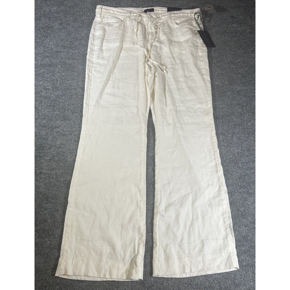NYDJ Womens White Pants Wide Leg Sz 12 Linen Viscose Lift Tuck NWT